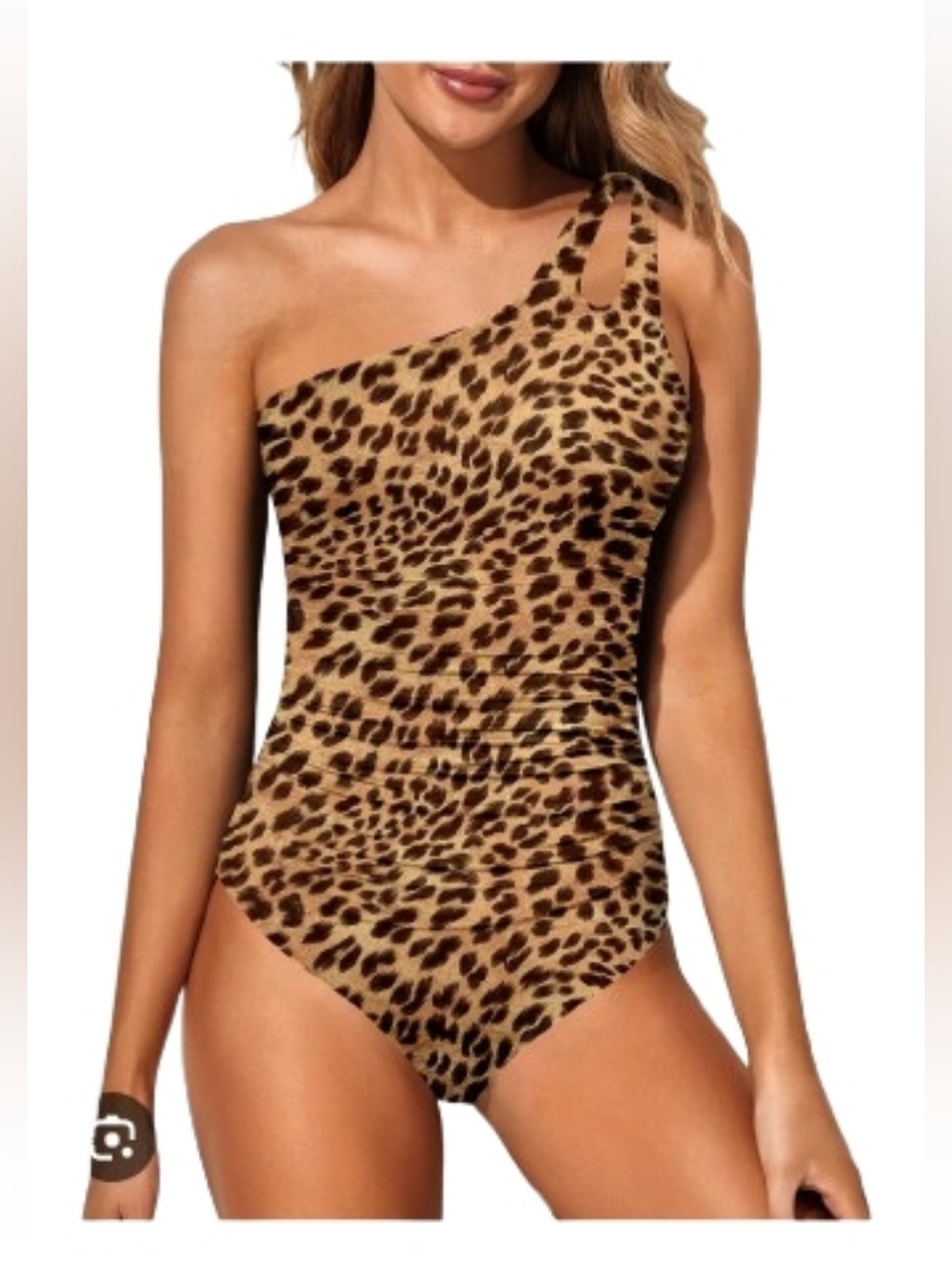 NWT Holipick Full Coverage One Shoulder One Piece Swimsuit Leopard Print Size M